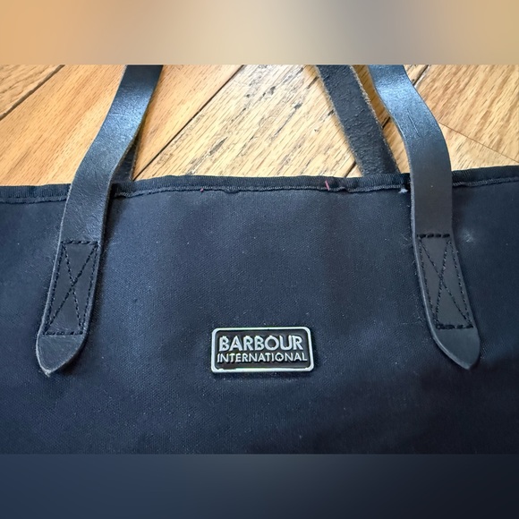 Barbour Racing Riding Biker Motorcycle Shoulder Handbag/Tote Black/White Canvas - Picture 5 of 16